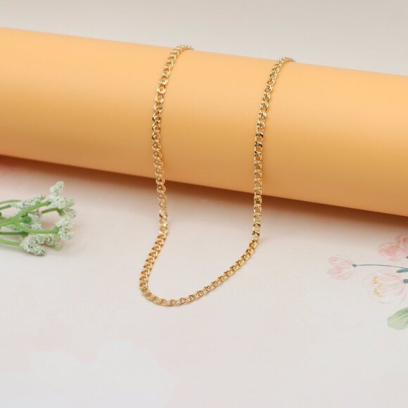 "Shiny Rose Gold Curb Chain Necklace with Sleek Polished Finish , XPNL0175 - Picture 8 of 12